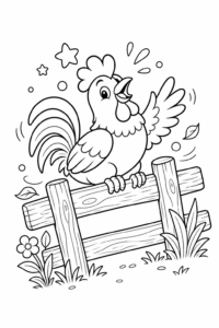 Rooster Sitting on a Wooden Fence Coloring Sheet coloring page