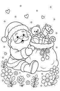 Santa Bag Filled with Toys Doodle Card coloring page