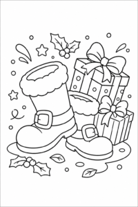 Santa Boots Beside Gift Boxes Coloring Page coloring page