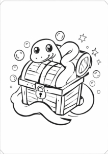 Sea Serpent Around a Treasure Chest Coloring Sheet coloring page