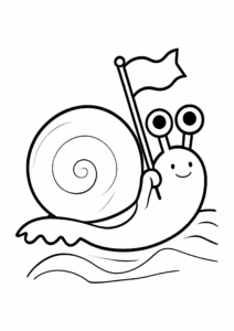 Sea Snail Carrying a Tiny Flag Coloring Card coloring page