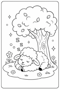 Sheep Sleeping Under a Tree Doodle Page coloring page
