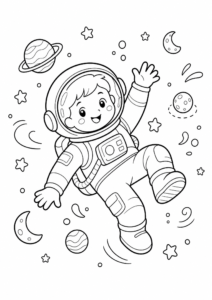 Smiling Astronaut Floating in Space Coloring Page coloring page