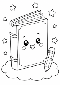 Smiling Book with Tiny Stars Coloring Page coloring page