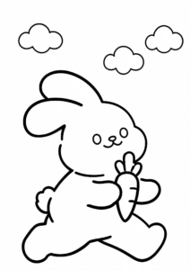 Smiling Bunny Holding a Carrot Coloring Page coloring page