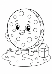 Smiling Cookie with Chocolate Chips Coloring Page coloring page