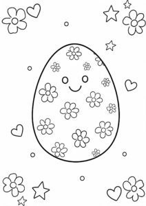 Smiling Easter Egg with Flower Patterns Coloring Page coloring page