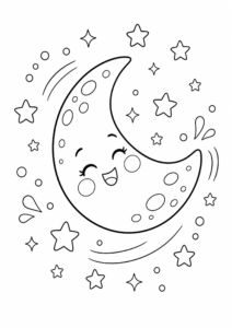 Smiling Moon with Tiny Stars Coloring Page coloring page