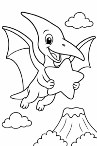 Smiling Pterodactyl Carrying a Star Doodle Page coloring page