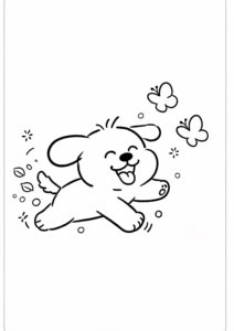 Smiling Puppy Chasing Butterflies Doodle Page coloring page