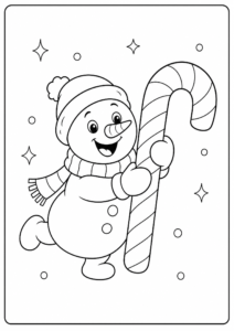 Smiling Snowman with Candy Canes Coloring Card coloring page