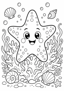 Smiling Starfish Sitting on Coral Doodle Page coloring page