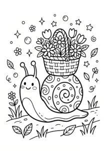 Snail Carrying a Flower Basket Printable Coloring Sheet coloring page