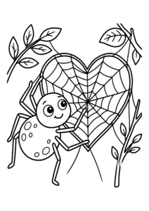 Spider Making a Heart Shaped Web Doodle Page coloring page