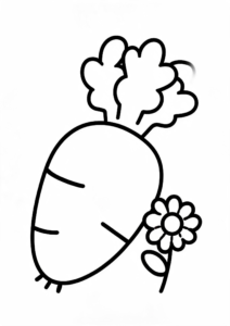 Spring Garden with Carrots and Flowers Coloring Sheet coloring page
