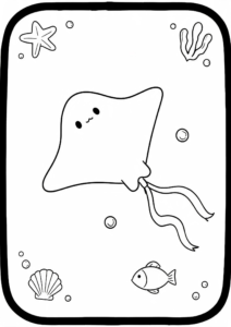 Stingray Flying Like a Kite Underwater Doodle Card coloring page