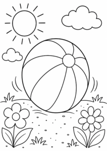 Summer Beach Ball Rolling on the Sand Doodle Page coloring page