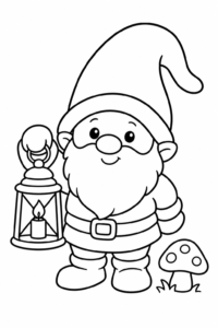 Tiny Gnome Carrying a Lantern Printable Coloring Page coloring page