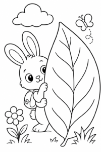 White Rabbit Walking with a Tiny Backpack Coloring Card coloring page