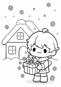 Winter Cabin Under Falling Snow Coloring Page coloring page