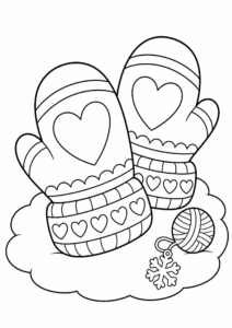 Winter Mitten Pair with Heart Patterns Doodle Page coloring page
