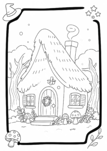 Witch Cottage in an Enchanted Forest Doodle Page coloring page