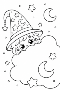 Wizard Hat with Stars and Moons Doodle Page coloring page