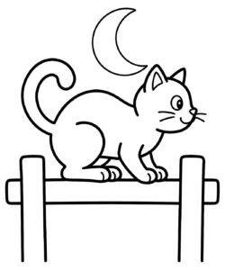 Black Cat on a Fence Coloring Page for Kids to Print coloring page