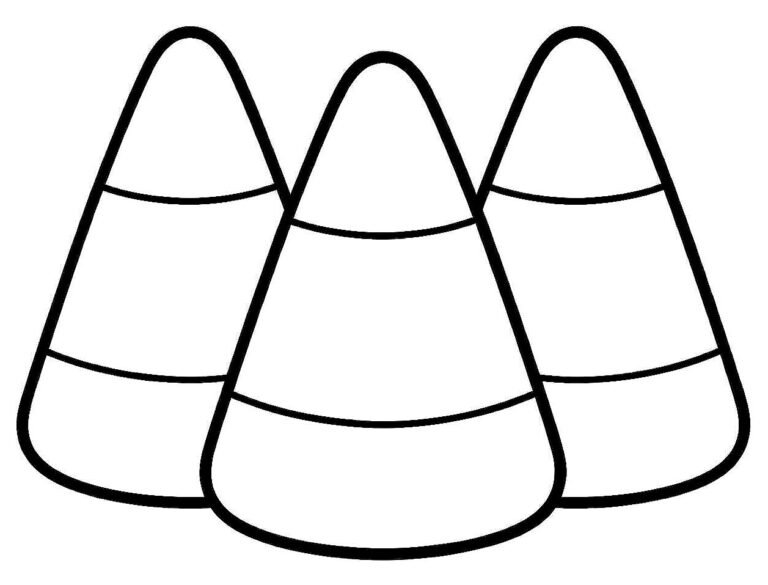 Three large candy corn pieces in a row with wide simple bands, free printable coloring page