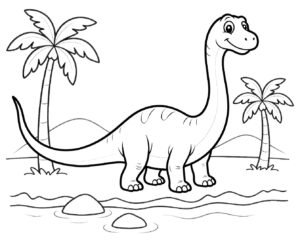 Diplodocus Coloring Page by the River coloring page