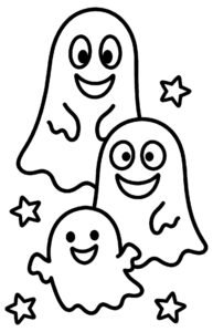 Ghost Family Coloring Page: Three Friendly Ghosts coloring page
