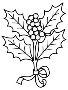 Festive Holly Berries Coloring Page with Ribbon coloring page
