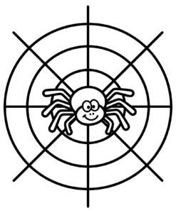 Spider Web Coloring Page With a Friendly Spider Inside coloring page