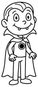Vampire Kid Coloring Page With a Cape and a Big Smile coloring page