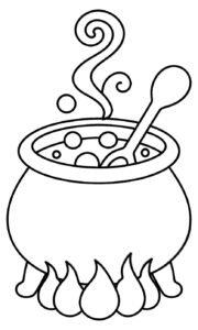 Witch Cauldron Coloring Page With Spoon and Steam coloring page